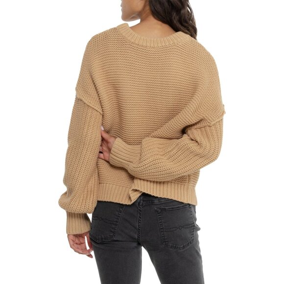 NEW Free People Dream Cable Crew Neck Sweater IN Classic Camel1125 4s2 - Picture 2 of 3